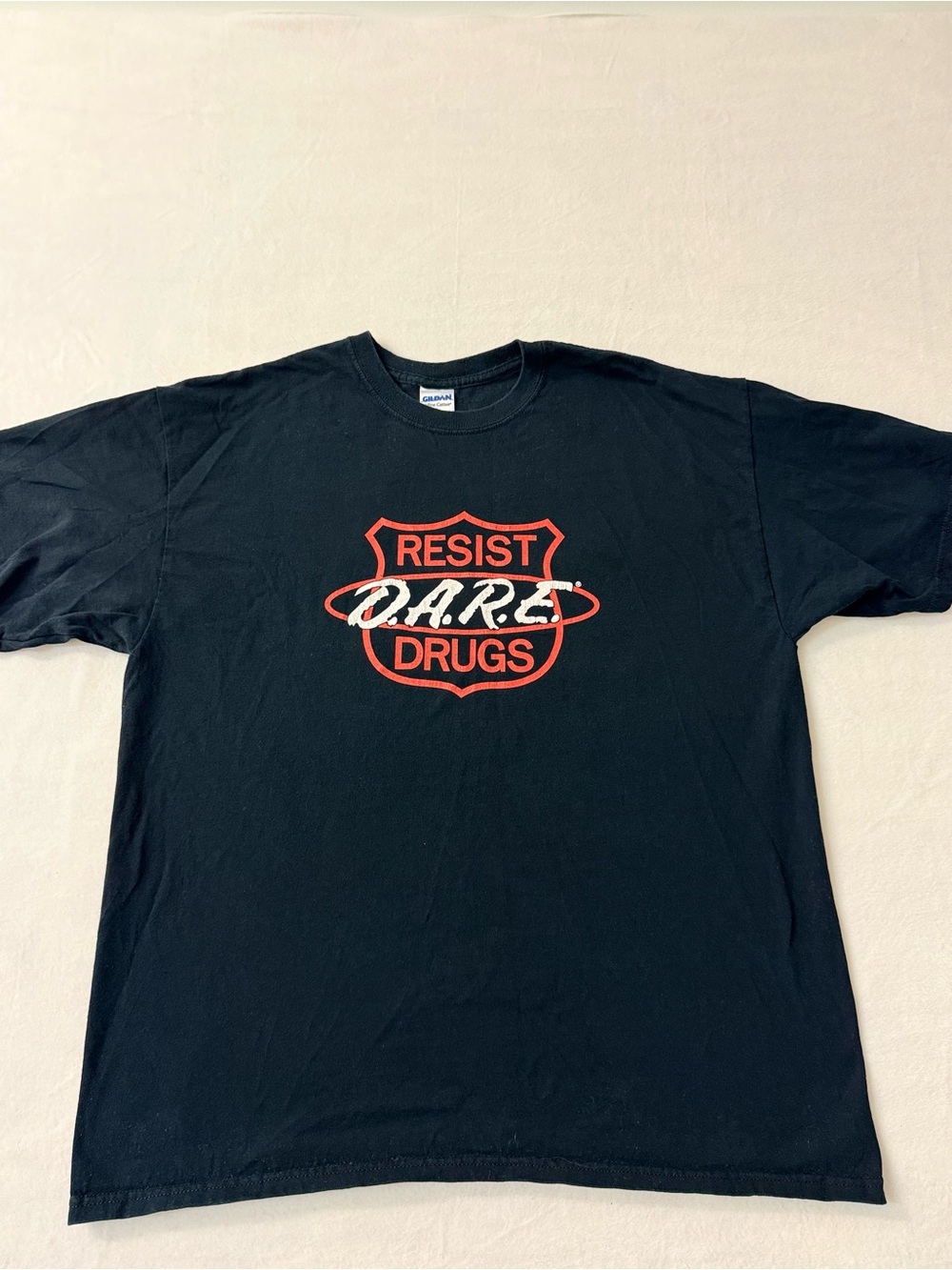 Gildan Black Short-Sleeve Tee with Red & White RESIST D.A.R.E. Graphic